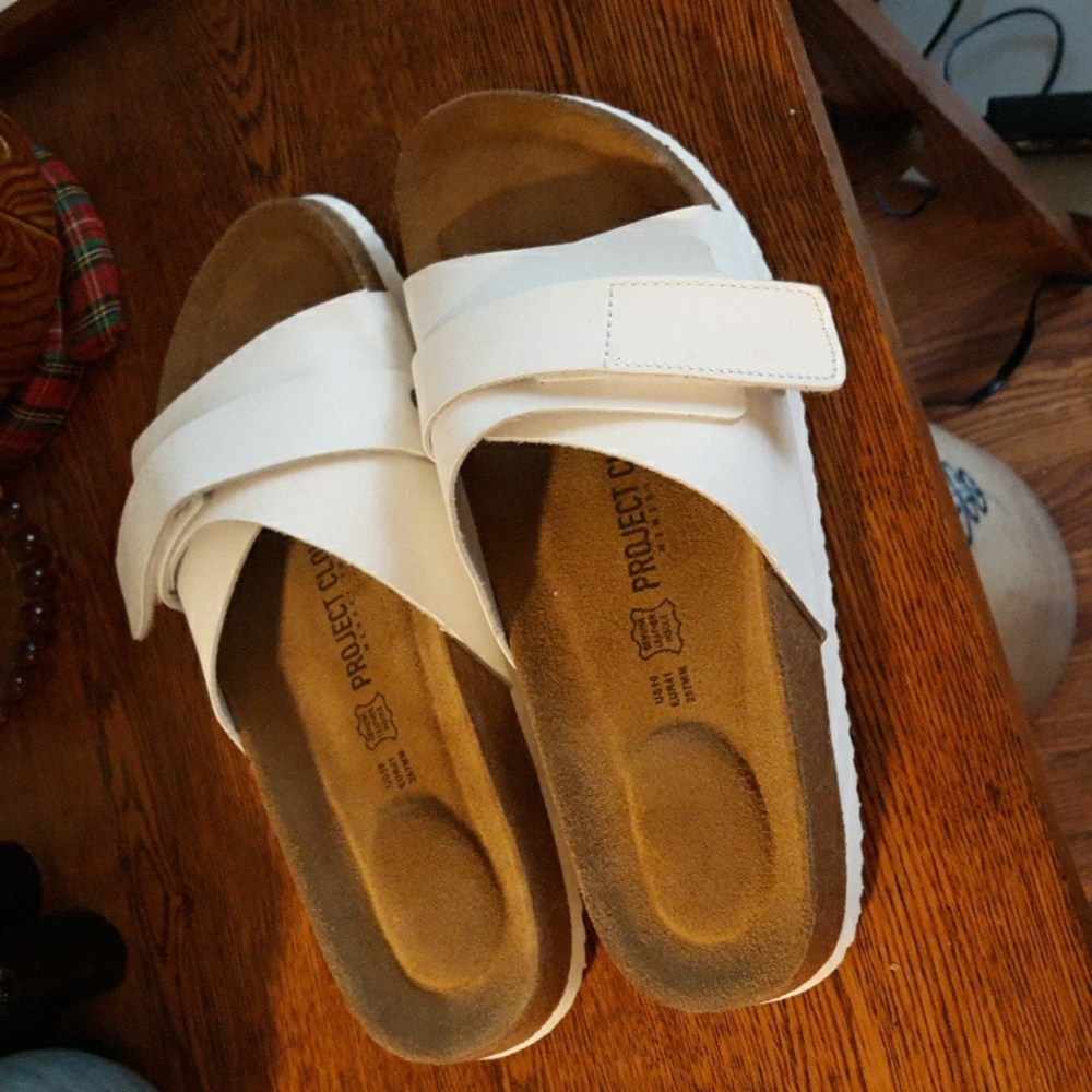 Project Cloud White Slide Sandals Genuine Leather Size 10 Memory Foam